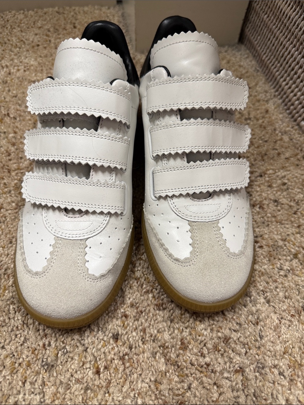 Isabel Marant White Leather & Suede Velcro Sneakers with Gum Sole, never worn